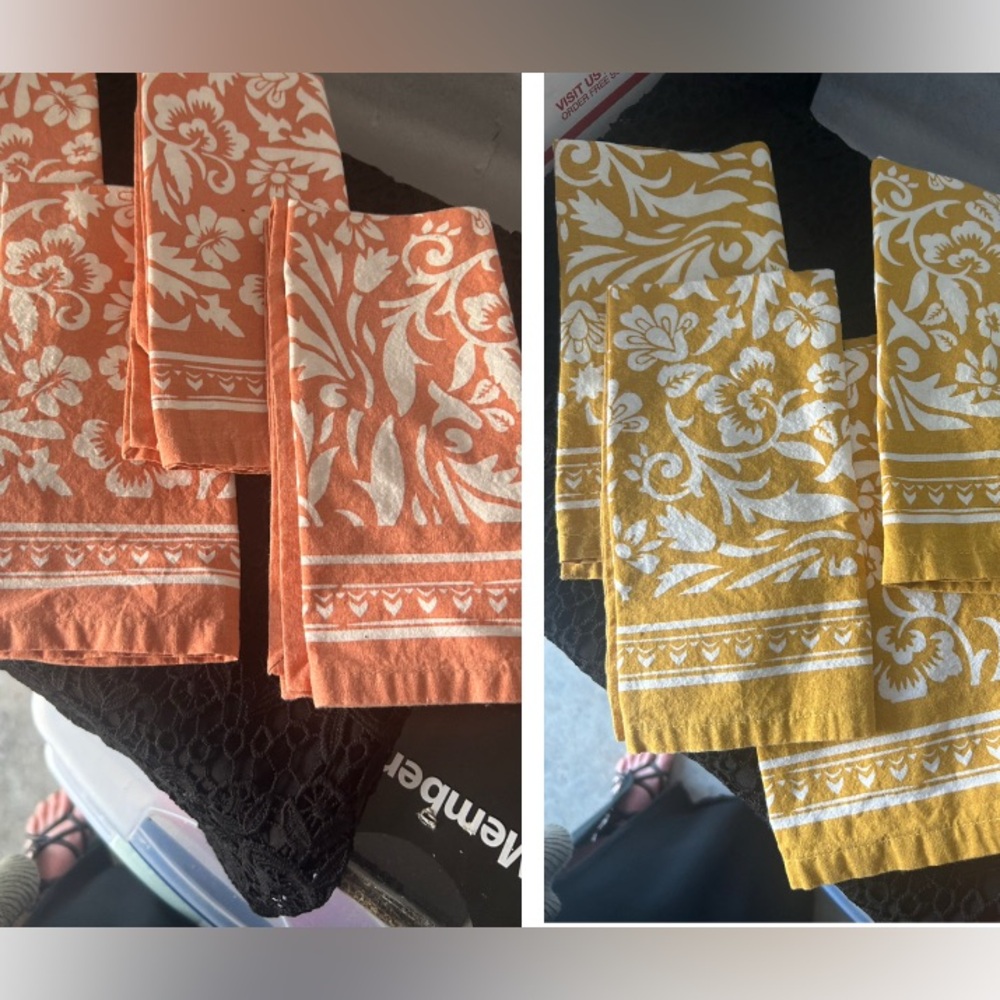 50%off w♥️ 8 Mustard & Salmon Floral Cloth Napkins Hobby Lobby